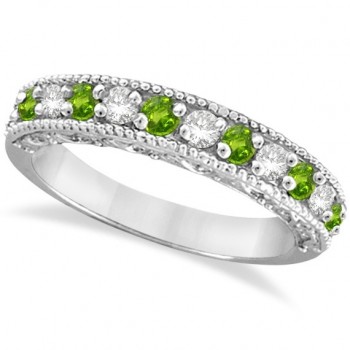 Peridot & Diamond Ring Anniversary Band 14k White Gold (0.30ct)