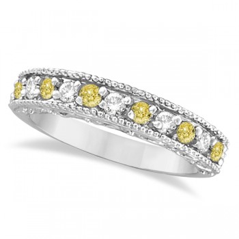 Fancy Yellow Canary & White Diamond Ring Anniversary Band 14k White Gold (0.30ct)