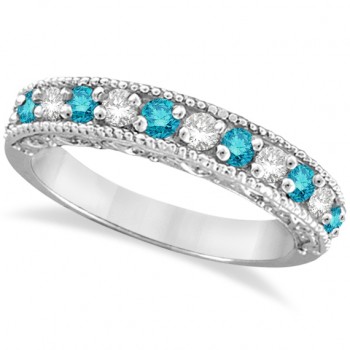 Blue & White Diamond Wedding Band in 14k White Gold (0.45 ctw)