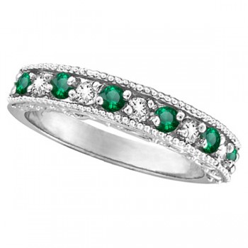 Designer Diamond and Emerald Ring Band in 14k White Gold (0.59 ct)