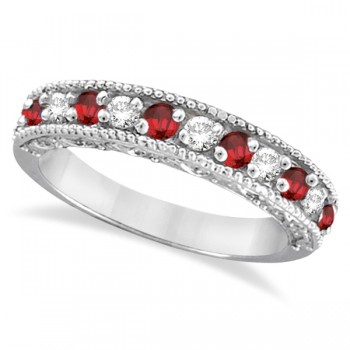 Diamond and Garnet Ring Anniversary Band 14k White Gold (0.59ct)