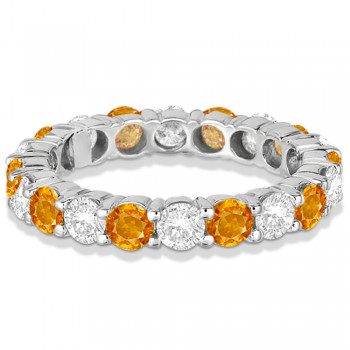 Eternity Diamond & Citrine Ring Anniversary Band 14k White Gold (3.50ct)