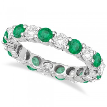Eternity Diamond & Emerald Ring Anniversary Band 14k White Gold (3.50ct)
