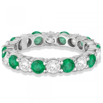 Eternity Diamond & Emerald Ring Anniversary Band 14k White Gold (3.50ct)