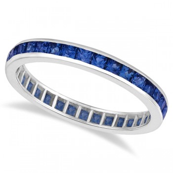 Princess-Cut Blue Sapphire Eternity Ring Band 14k White Gold (1.36ct) Princess-Cut Blue Sapphire Eternity Ring Band 14k White Gold (1.36ct)
