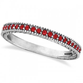 Garnet Stackable Ring Band Milgrain Edges 14k White Gold (0.25ct)