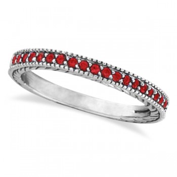 Ruby Stackable Ring Band Milgrain Edges 14k White Gold (0.25ct)