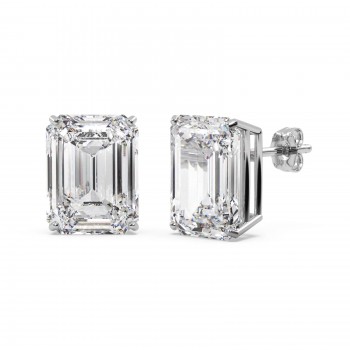 2.00ct Emerald-Cut Moissanite Stud Earrings 14kt White Gold (F-G, VVS1)