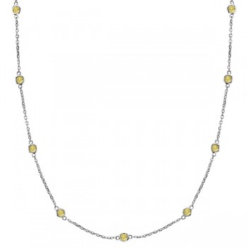 Fancy Yellow Canary Diamond Station Necklace 14k White Gold (0.75ct)