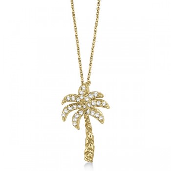 Palm Tree Shaped Diamond Pendant Necklace 14k Yellow Gold (0.25ct)