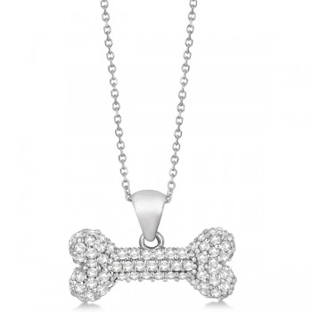 Pave Lab Grown Diamond Dog Bone Pendant Necklace 14K White Gold (0.80ct)