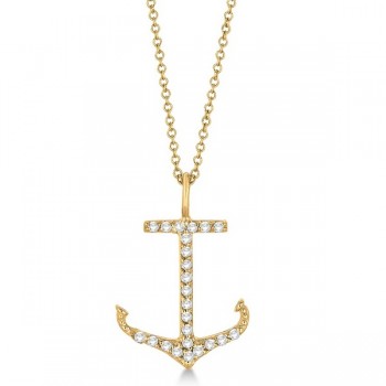 Anchor Shaped Diamond Pendant Necklace 14k Yellow Gold (0.30ct)