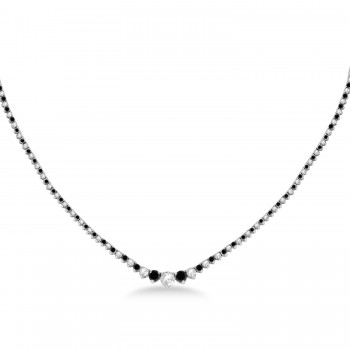 Graduated Eternity Black & Lab White Diamond Tennis Necklace 14k White Gold (5.25ct)