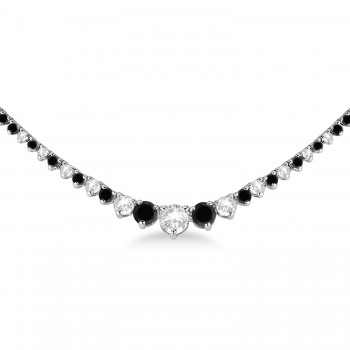 Graduated Eternity Black & Lab White Diamond Tennis Necklace 14k White Gold (5.25ct)
