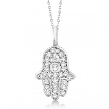 Diamond Hamsa Hand Pendant Necklace 14K White Gold (0.17ct)