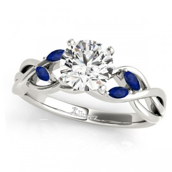 Twisted Round Blue Sapphires & Moissanite Engagement Ring 14k White Gold (1.50ct)