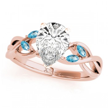 Twisted Pear Blue Topaz Vine Leaf Engagement Ring 14k Rose Gold (1.00ct)