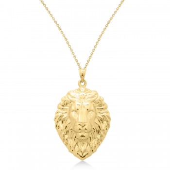 Lion Head Pendant Necklace 14K Yellow Gold