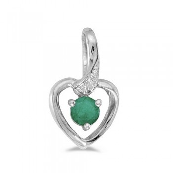 Emerald and Diamond Heart Pendant Necklace 14k White Gold