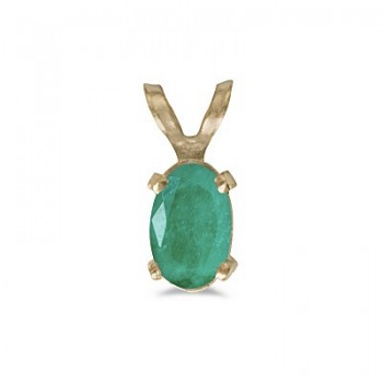 Oval Emerald Solitaire Pendant Necklace in 14K Yellow Gold (0.45ct)