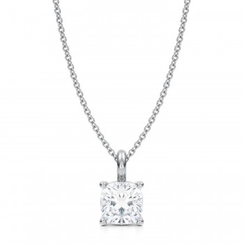 Cushion Lab Diamond 4-Prong Necklace 14K White Gold (1.50ct)