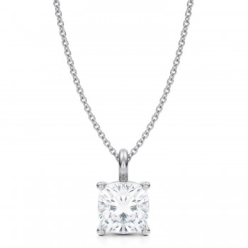 Cushion Lab Diamond 4-Prong Necklace 14K White Gold (2.50ct)