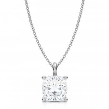 Cushion Lab Diamond 4-Prong Necklace 14K White Gold (3.50ct)