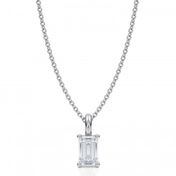 Emerald Lab Diamond 4-Prong Necklace 14K White Gold (0.50ct)