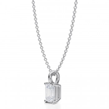 Emerald Lab Diamond 4-Prong Necklace 14K White Gold (0.50ct)