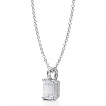 Emerald Lab Diamond 4-Prong Necklace 14K White Gold (0.75ct)