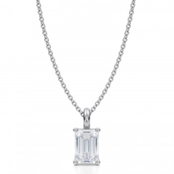 Emerald Lab Diamond 4-Prong Necklace 14K White Gold (1.00ct)