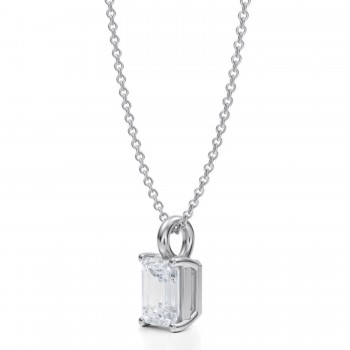 Emerald Lab Diamond 4-Prong Necklace 14K White Gold (1.00ct)