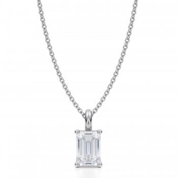 Emerald Lab Diamond 4-Prong Necklace 14K White Gold (1.50ct)