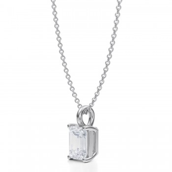 Emerald Lab Diamond 4-Prong Necklace 14K White Gold (1.50ct)