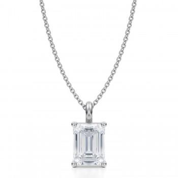 Emerald Lab Diamond 4-Prong Necklace 14K White Gold (2.00ct)