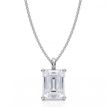 Emerald Lab Diamond 4-Prong Necklace 14K White Gold (3.50ct)