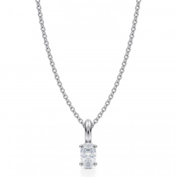Oval Lab Diamond 4-Prong Necklace 14K White Gold (0.33ct)