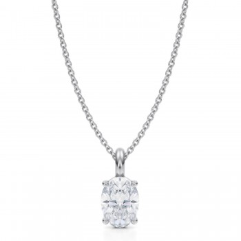 Oval Lab Diamond 4-Prong Necklace 14K White Gold (1.00ct)