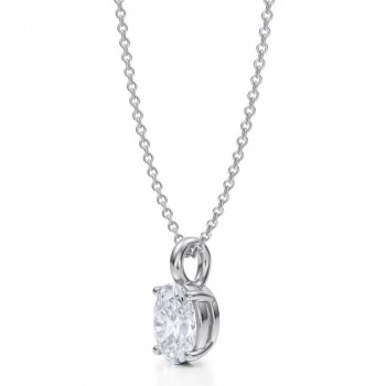Oval Lab Diamond 4-Prong Necklace 14K White Gold (1.00ct)