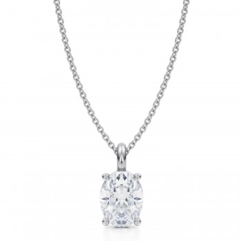 Oval Lab Diamond 4-Prong Necklace 14K White Gold (1.50ct)
