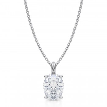 Oval Lab Diamond 4-Prong Necklace 14K White Gold (2.00ct)