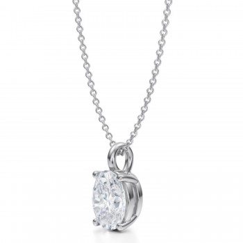 Oval Lab Diamond 4-Prong Necklace 14K White Gold (2.00ct)