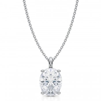 Oval Lab Diamond 4-Prong Necklace 14K White Gold (2.50ct)