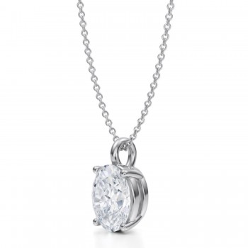 Oval Lab Diamond 4-Prong Necklace 14K White Gold (2.50ct)