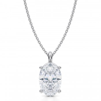 Oval Lab Diamond 4-Prong Necklace 14K White Gold (3.00ct)