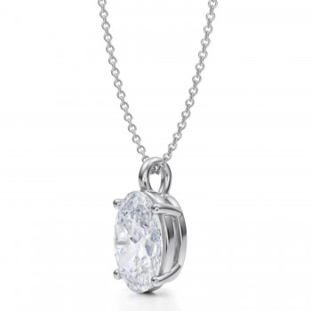 Oval Lab Diamond 4-Prong Necklace 14K White Gold (3.00ct)