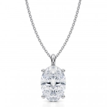 Oval Lab Diamond 4-Prong Necklace 14K White Gold (3.50ct)
