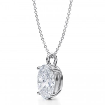 Oval Lab Diamond 4-Prong Necklace 14K White Gold (3.50ct)