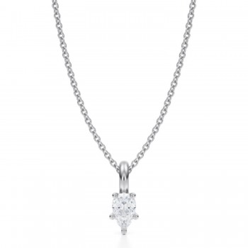 Pear Lab Diamond Prong Pendant Necklace 14K White Gold (0.33ct)