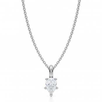 Pear Lab Diamond Prong Pendant Necklace 14K White Gold (0.50ct)